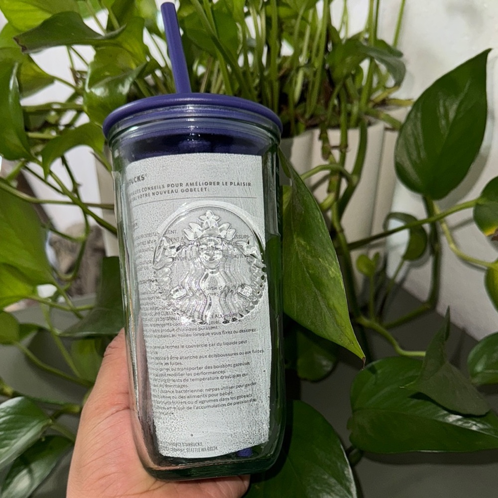 Starbucks recycled glass tumbler with purple Lid - Picture 2 of 4